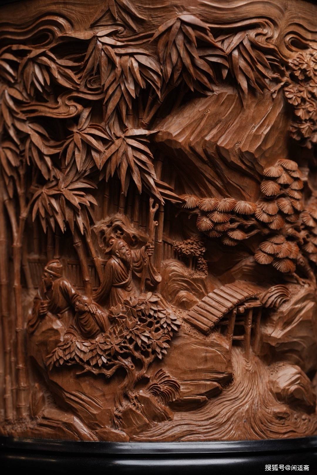 文房珍玩，竹林七贤，老山檀香笔筒