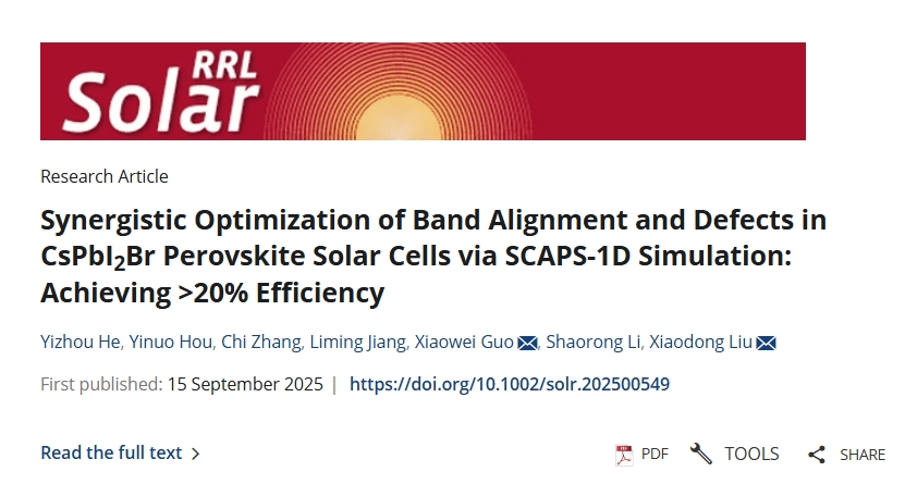 李绍荣&郭小伟最新Solar RRL:突破20%!能带-缺陷协同优化策略,助力sPbI₂Br钙钛矿电池